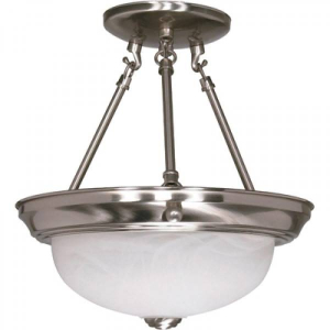 Nuvo 60-200, 60 Watt 2 Light LED - Semi Flush with Alabaster Glass - Brushed Nickel Finish